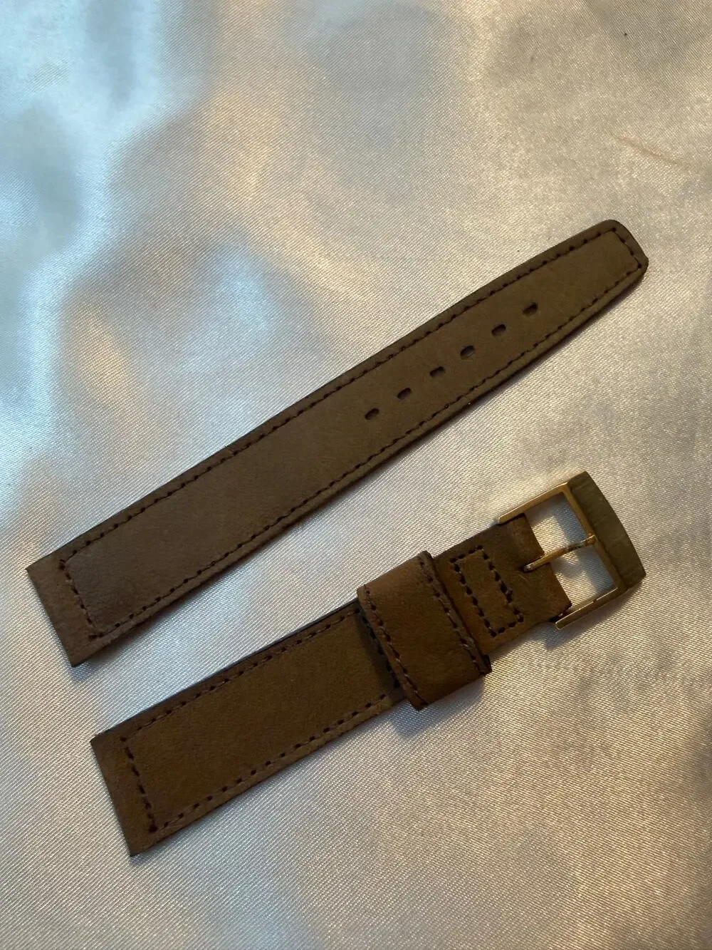 Brown Genuine Leather Watch Band Strap 30cm w/ Gold-tone Buckle (CCC116)